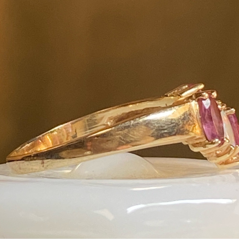 Vintage 10K Gold Opal + Amethyst 5-Stone Ring Sz 7 - Picture 6 of 11